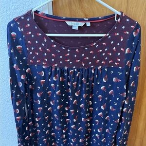 Boden 6 Women’s Floral Top Navy Blue Red Long Sleeve Cute EUC